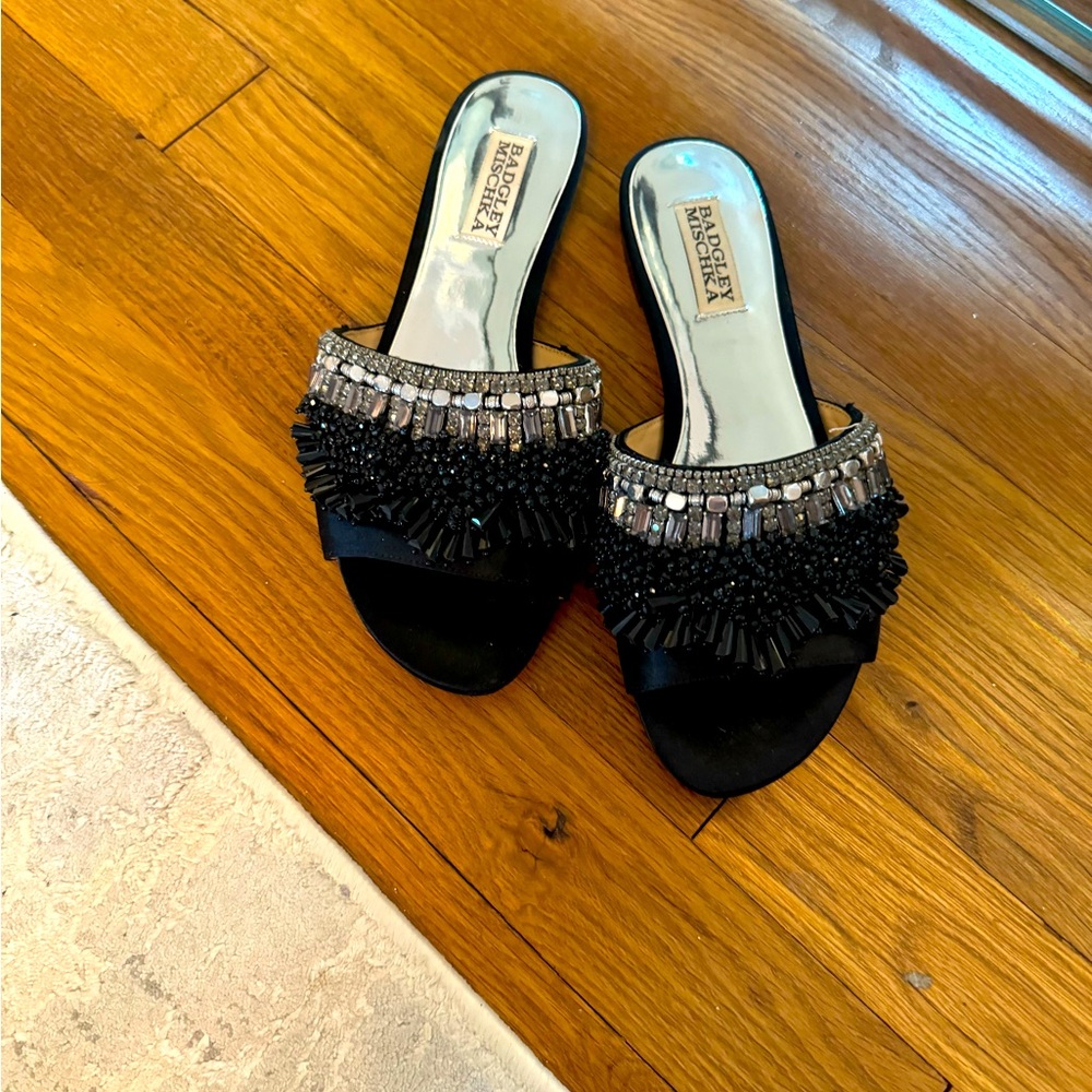Badgley Mischka Women's Black Embellished Slide Sandals